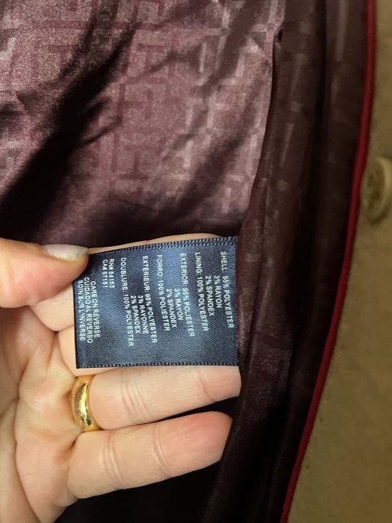 Tommy Hilfiger Tan Double-Breasted Wool Coat with Burgundy Lining - Picture 11 of 13